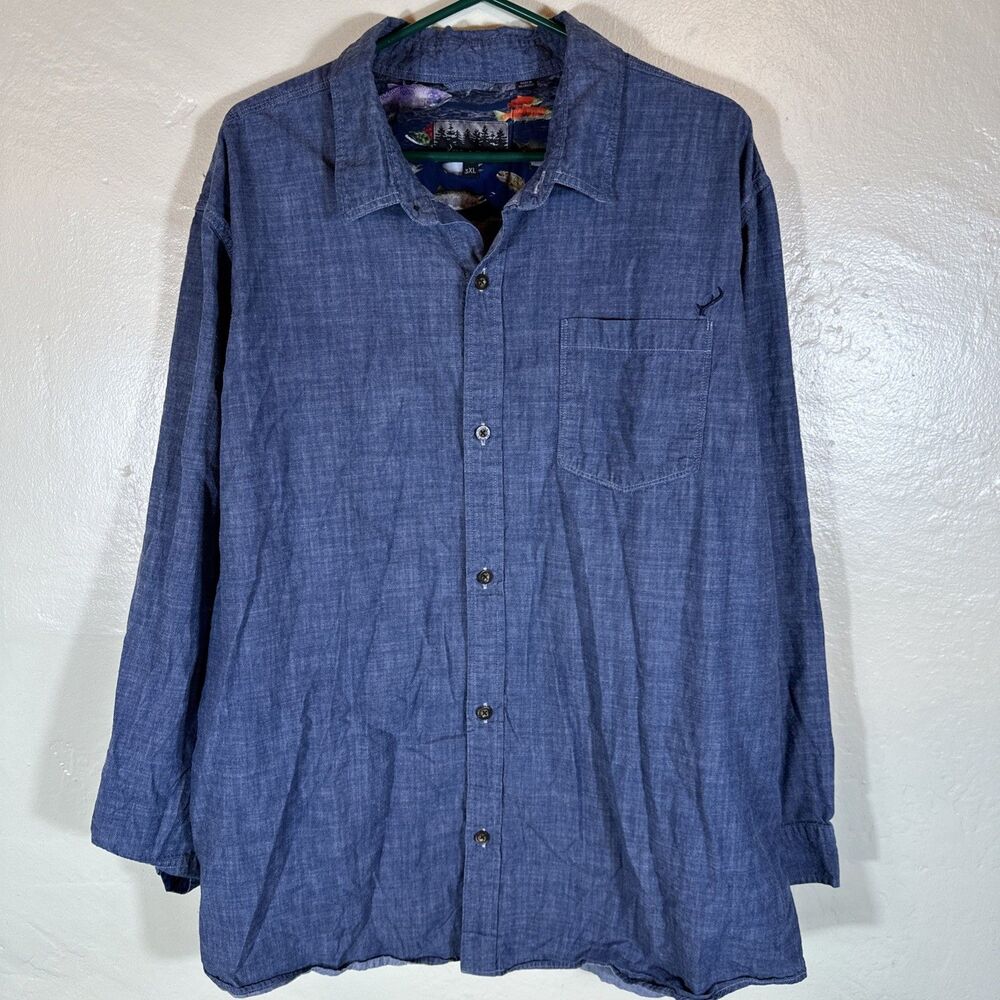 PLADRA 3XL Men’s Long Sleeve Blue 100% Cotton Button Shirt Blue